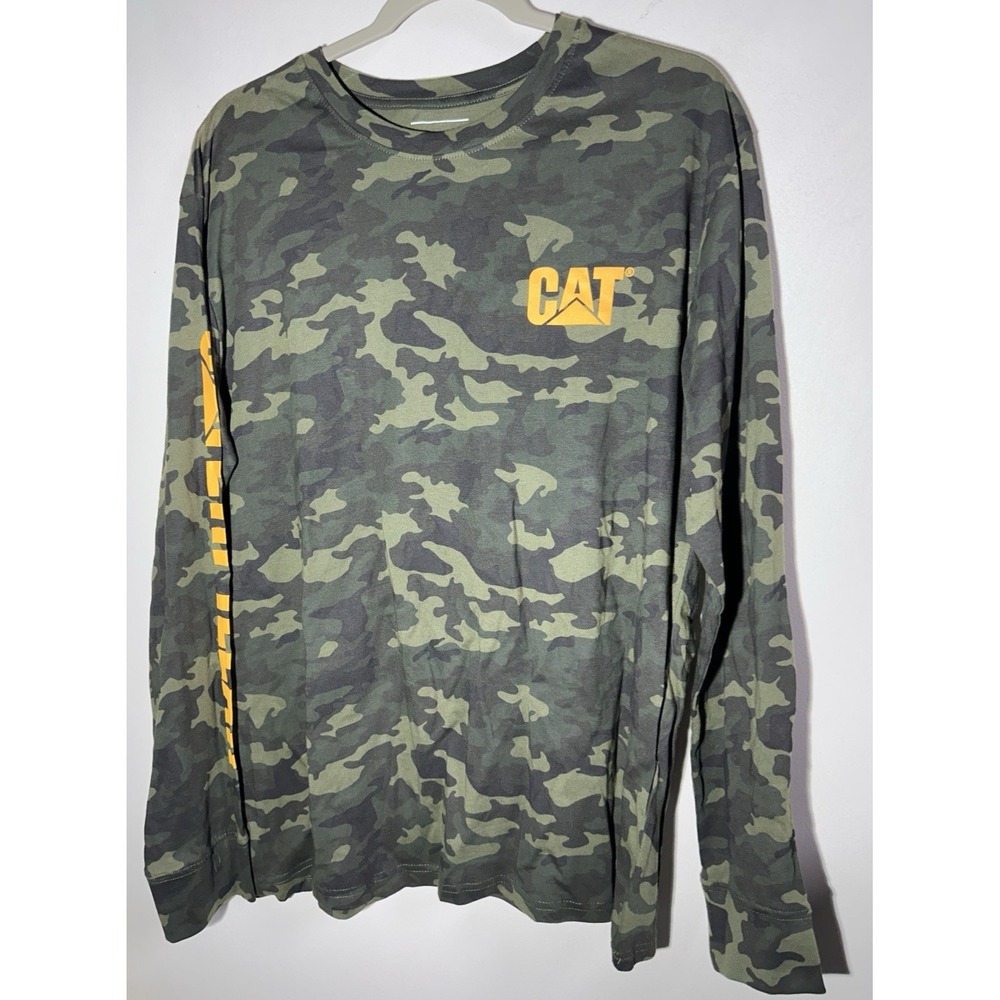 CAT Caterpillar Men's Size L Long Sleeve Camo Graphic T-Shirt 100% Cotton Great!
